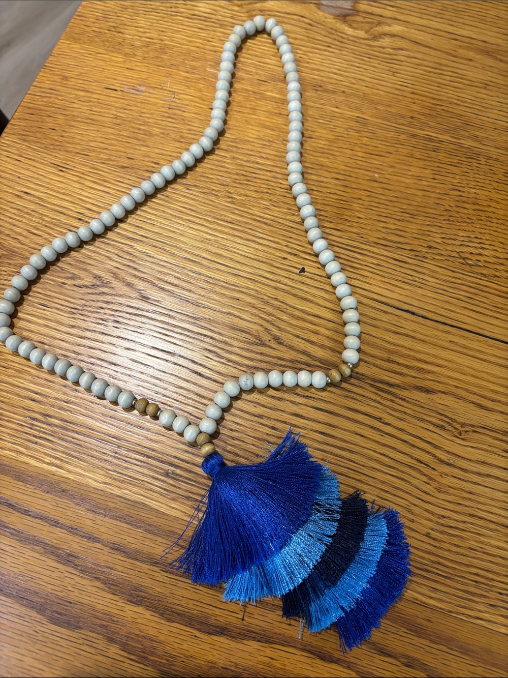 Beaded Tassel Necklace with Blue Layered Tassel